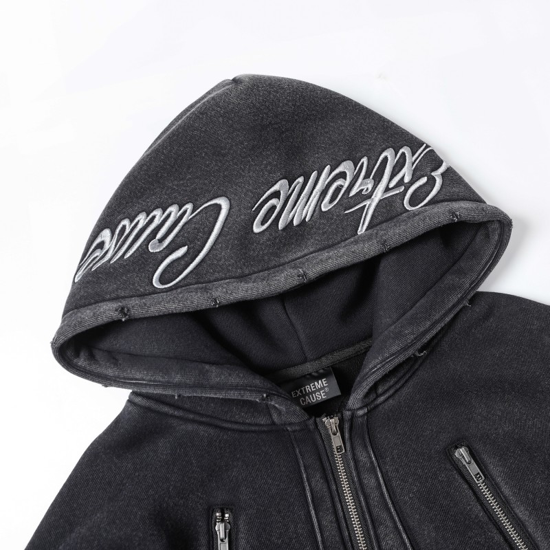 Unisex Zip Hoodie ODM for Vintage Winter Oversized 3D Embroidered Letter Pattern Fleece Breathable Windproof