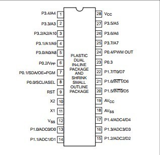 MCU Microcontroller Unit S87C752-5N28-  -80C51 8-bit microcontroller family 2K/64 OTP/ROM, 5 channel 8 bit A/D, I