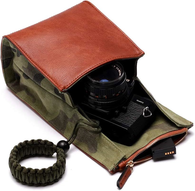 CANPIS Mirrorless Camera Case, Leather Small Camera Bag Lens Pouch, Photography Travel Bag, Outdoor Carry-on Storage Bag