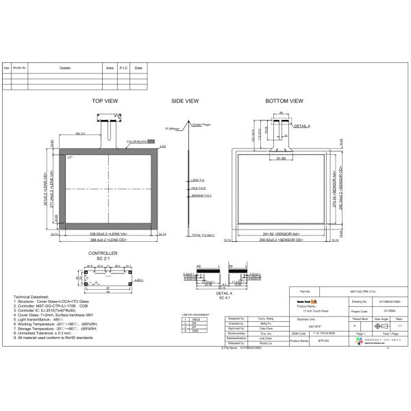 4.7V-6.0V 17 Inch Tempered Glass GG Touch Panel Plug And Play