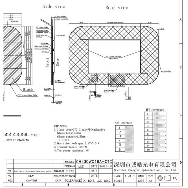 4.3 дюймовый Ips LCD дисплей Custom 480x272 Dots Серийный порт с Lt7680 Tft Driver Ic