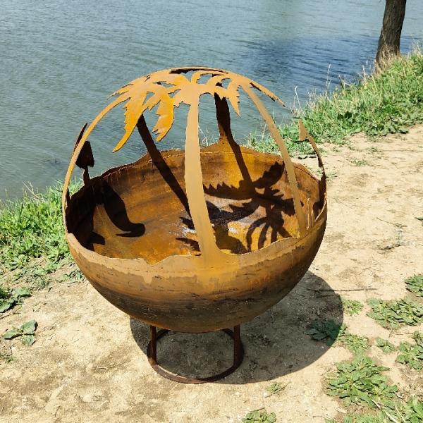 Manual Ignition Corten Steel Propane Fire Pit Eye Catching Garden Centerpiece