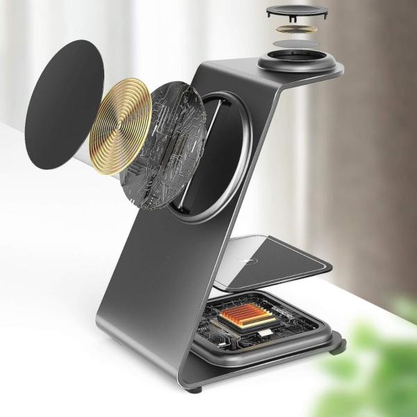 Aluminum Alloy Magnetic Wireless Charger for IPhone Samsung Qi Phones Earbuds and iWatch