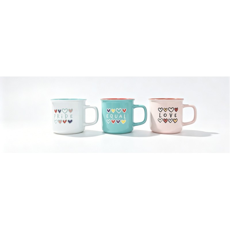 Rainbow Heart Love Equality Kindness Camp Style Ceramic Mug 3-Piece Set