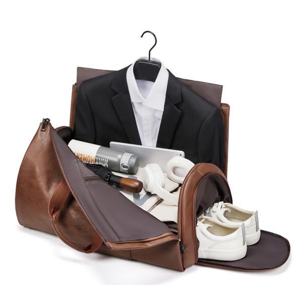 Наружная кожаная сумка для путешествий из ПУ коричневая с отдельным обувным отсеком