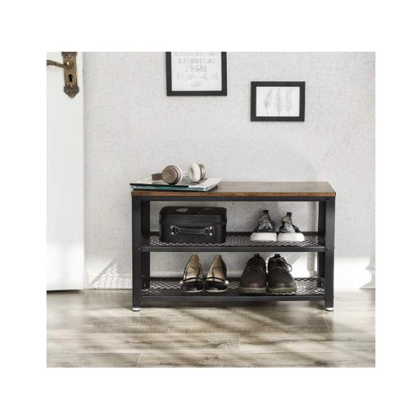 Mail Packing Shoe Storage Bench with White Finish and Wooden Shoe Rack