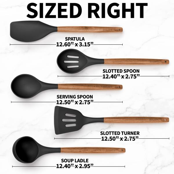 High Temperature Cooking Utensil Set for Kitchen 5 Piece Non-Stick Silicone Spatula Spoon