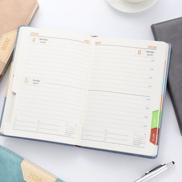Papeterie en gros PU Cuir 2026 Carnets Planificateur Hebdomadaire Calendrier Journal A5 Carnets de notes pour l'école Bureau Cadeau