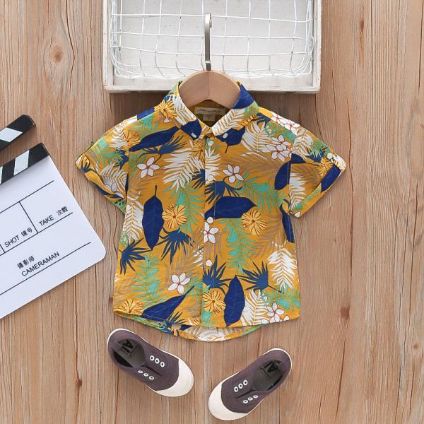 2023 fashion kids floral print top trend summer lapel boy short sleeve shirt