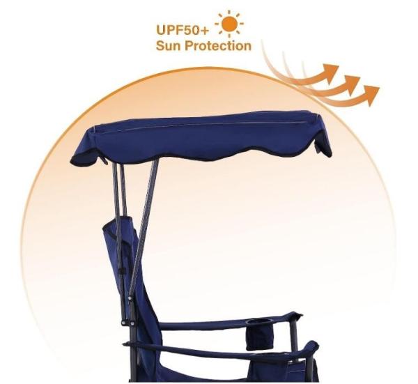 Oversized Camping Chair with Shade Canopy, Folding Lawn Chairs Cup Holders, Camping Lounge Chair for Hiking Travel
