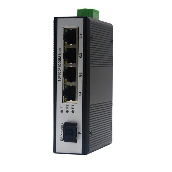 Industrial Fiber Optic Ethernet Switch Gigabit DIN Rail 1 SFP Slot 4 RJ45 Ports