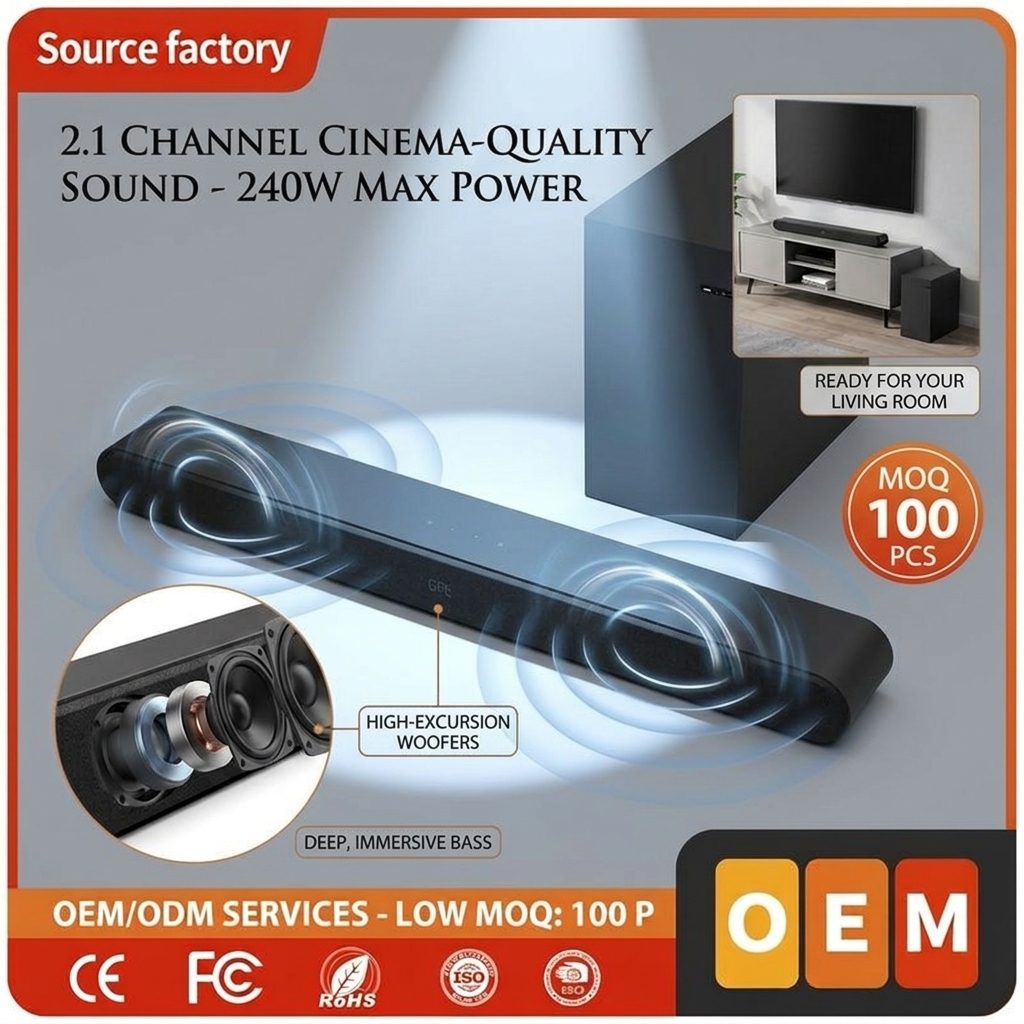 TV Soundbar Speaker ASW590-2.1 100W Subwoofer Karaoke Theater Bluetooth 5.0