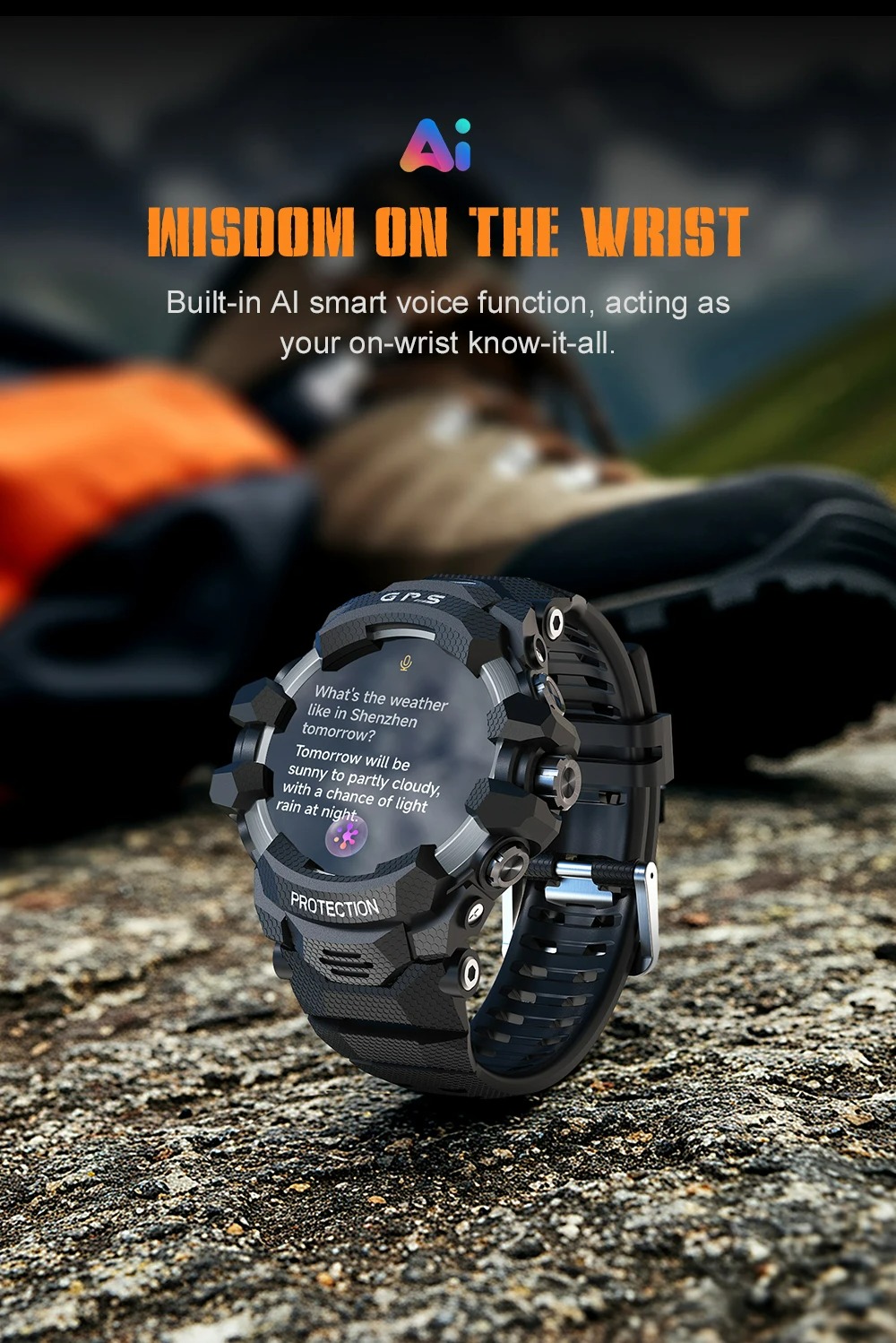 Smart Watch Designed for Outdoor Enthusiasts Featuring GPS Navigation Heart Rate Monitoring