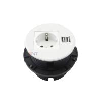 O couro cru da mesa do mobiliário de escritório montou o furo de 80mm que desliza o soquete do ilhó do círculo do poder de Alemanha da tampa com os 2 carregadores de USB