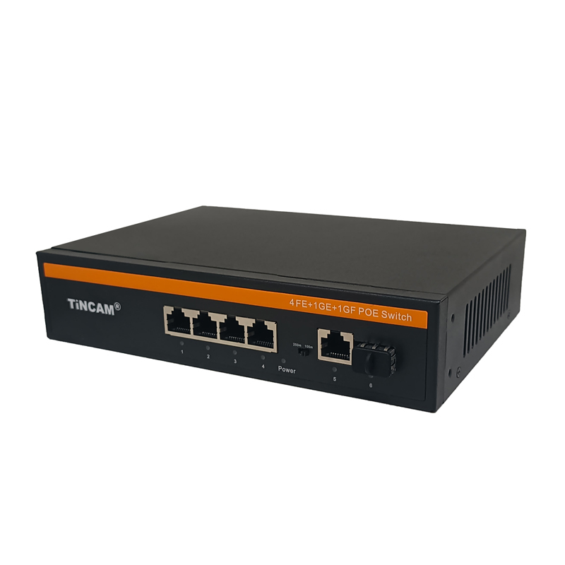 TiNCAM 6 Port PoE Switch 10/100Mbps 4 PoE Ports 1 UPLINK 1 Gigabit SFP 65W for IP Camera CCTV Surveillance TBC-4PS4506N-1PF