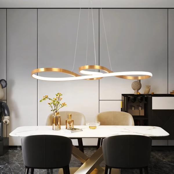 Lámpara de pendiente de oro en espiral y blanco acrílico difusor para salón y cocina abierta o decoración de la iluminación del dormitorio