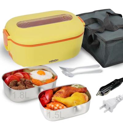 2 Compartment Electric Lunch Box 1.5L Stainless Steel Container 80W
