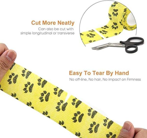 Vente en gros de produits autoadhésifs non tissés élastiques pour animaux de compagnie enveloppement de patte de chien pansement de patte de chien pansement cohérent