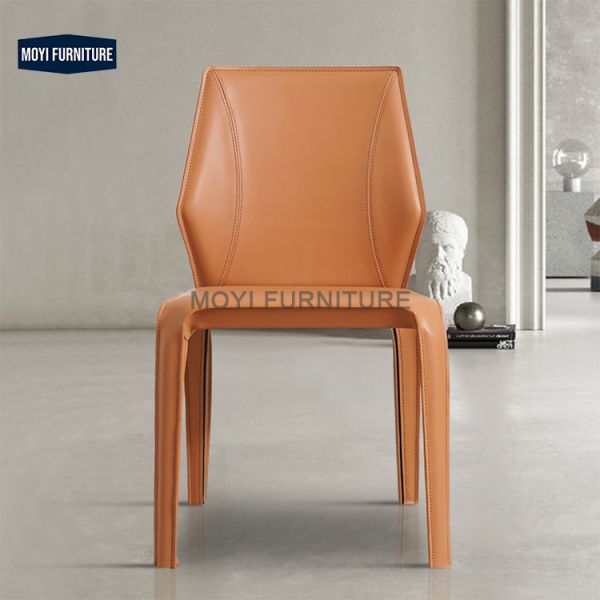 Modern Dinner Chair CUSTOM French Style Retro Leather Dining Chair Metal Hotel Dining Room Furniture Comfortable Seating