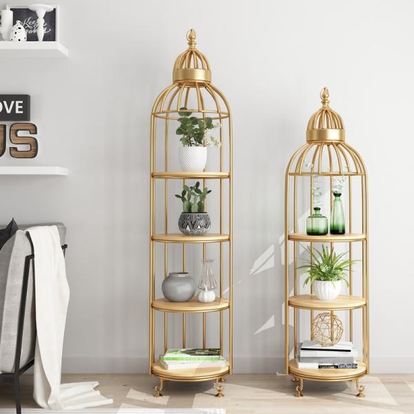 Interior Decoration Metal Display Racks And Stands Creative Bird Cage Shape Flower Shelf