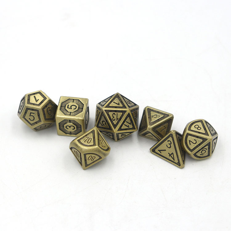 Zinc Alloy Metal Dice Set with Customized Color and Square Corners for DND RPG Tabletop Games