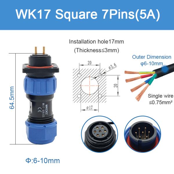 IP68 водоустойчивая продетая нитку соединяя серия Pin Sp17 квадрата кабельного соединителя Wk17
