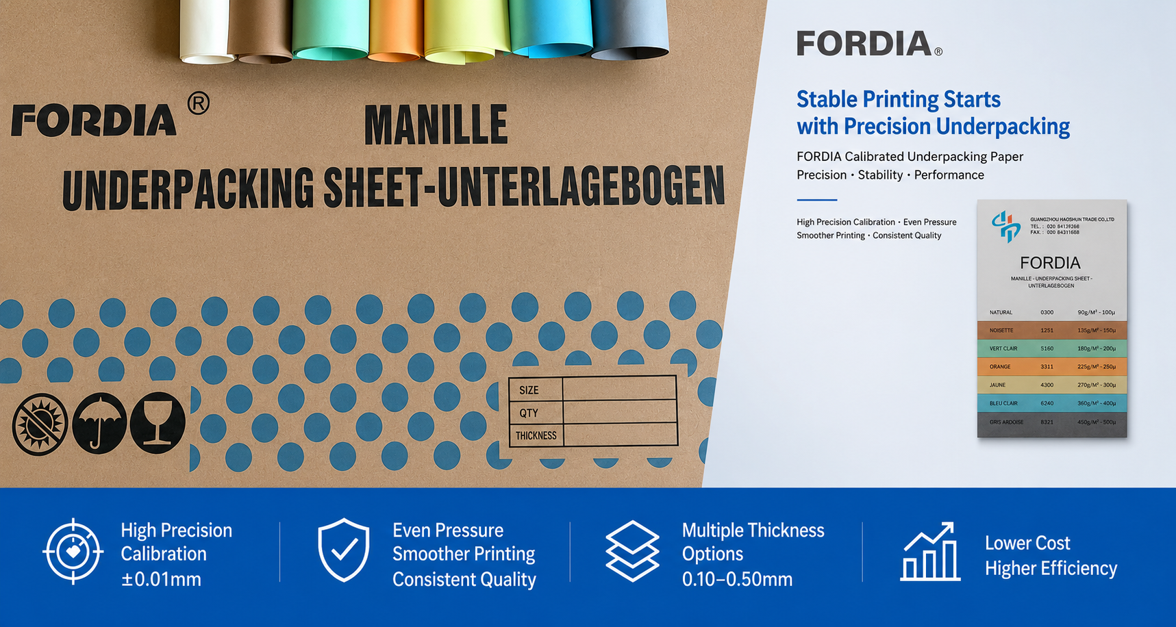 Offset Printing Machine Underpacking Paper High Precision Calibrated Packing Sheet