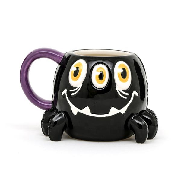 Earthenware Animal Ceramic Mugs Halloween Designed With 3D Handpaint