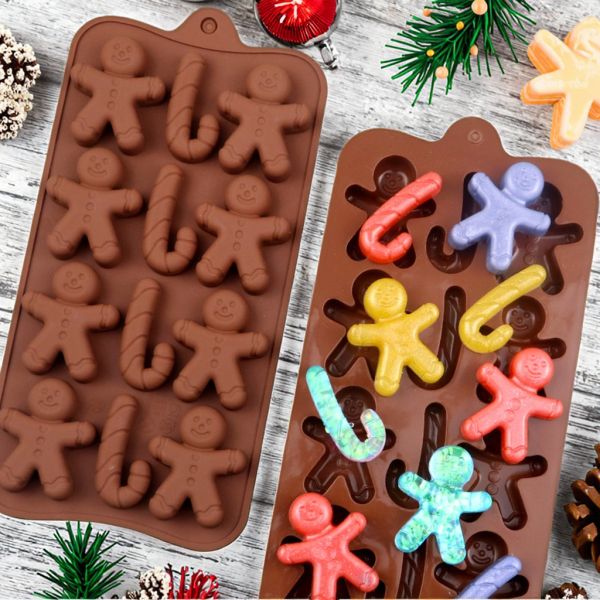 Cake Tools Silicone Moulds Food Grade Eco Friendly 3D Gingerbread Man Chocolate Mold Rectangle Christmas Cartoon Kitchen Baking DIY Halloween Set