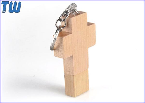 Wooden Cross 8GB USB Flash Drive Free Key Ring Fine Gift for Christmas