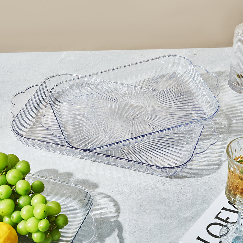 Square Transparent Gold PET Plastic Fruit Tray Luxury Living Room Snacks & Coffee Table Candy Tray for Kitchen Use