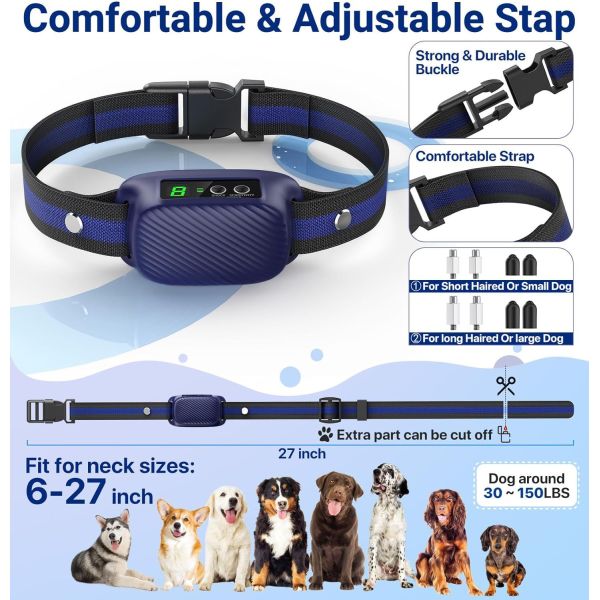 Custom Rechargeable Waterproof IP67 Anti Bark Collar 20 Hours Battery Life Adjustable 8 Sensitivity Smart Bark Training Device