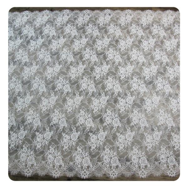Nylon Ivory Floral Scalloped Edged Normal Dyeing Bridal Dress Lace Fabric