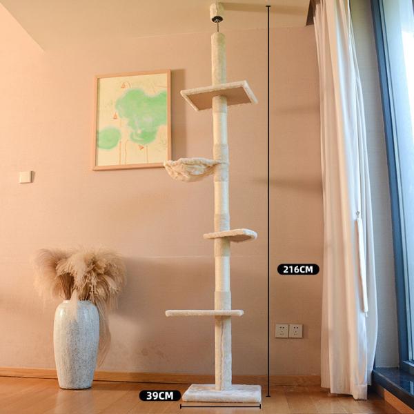Sustainable Cat Tree Four Tier Floor-to-Ceiling Cat Climbing Tower with Cozy Hammock