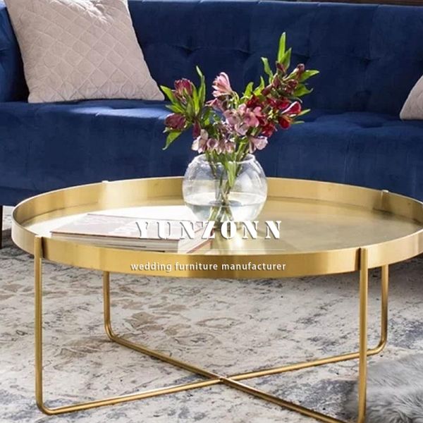 Golden Finished Metal Iron Oval Shape Decorative Guest Room Coffee Table Side Table End Metal Table