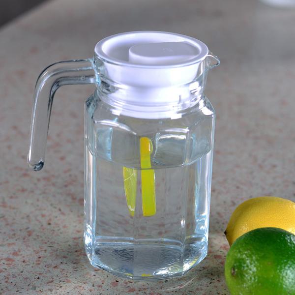 500ml 17oz Octagonal Glass Water Jug With Lid Machine Made Stylish Looking