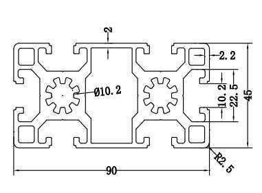 Profilé d'extrusion en aluminium industriel partagé en métal personnalisé 45*90, alliage d'aluminium
