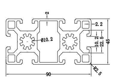45*90 Custom Metal Shared Industrial Aluminium Alloy Aluminum Extrusion Profile