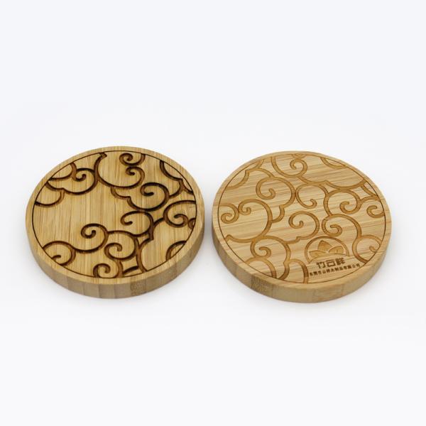 Home Kitchen Wooden Coaster Round Bamboo Coaster With Laser Lines