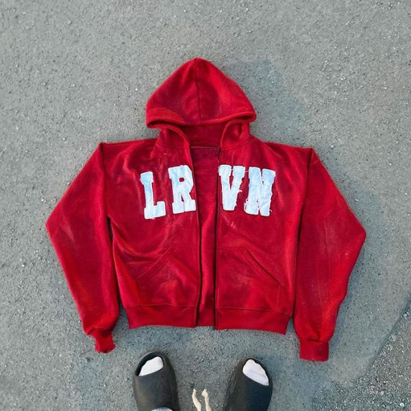 Custom Oversized 500gsm Acid Washed Zip Up Distressed Letter Patchwork Embroidery Hoodies