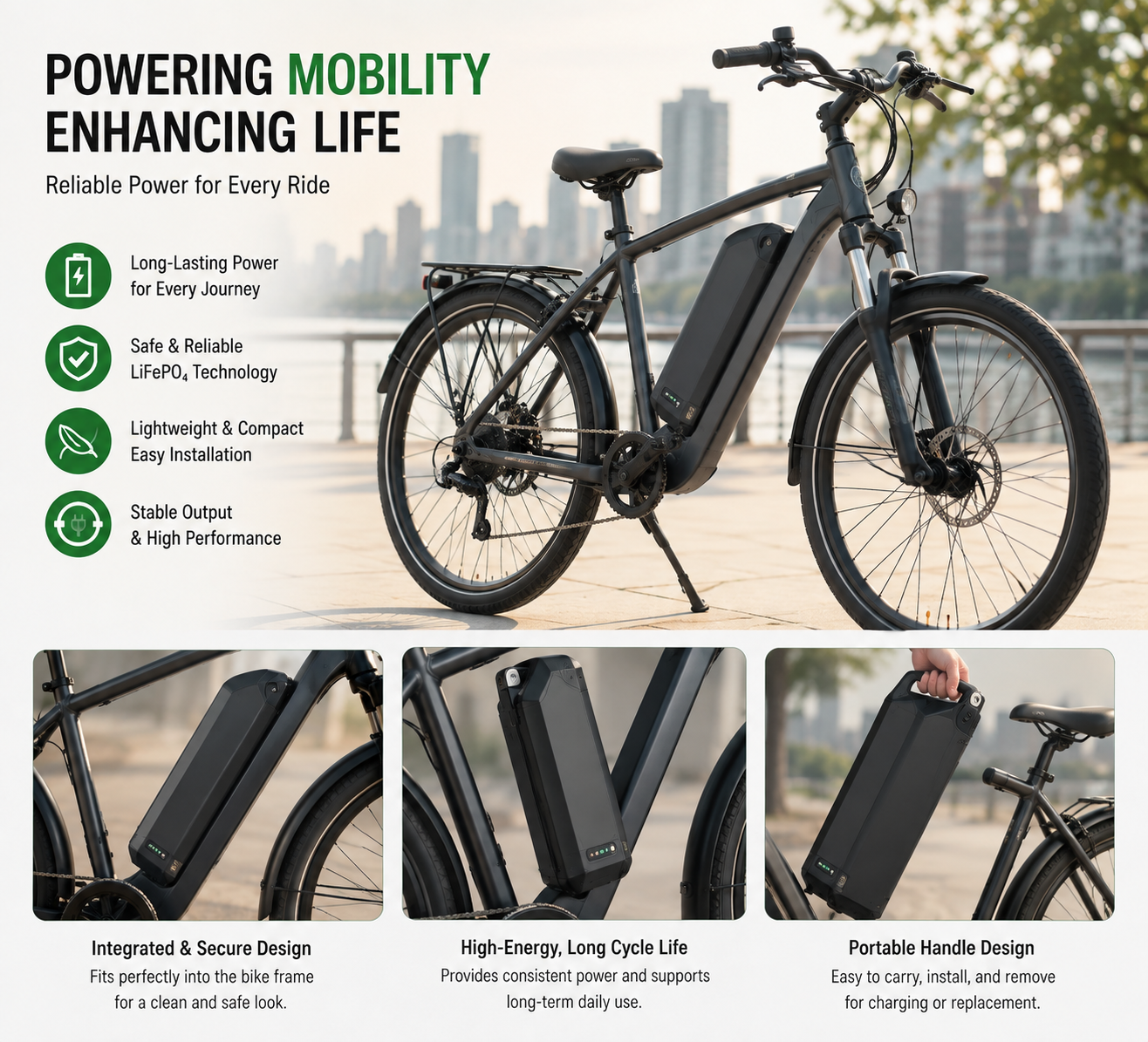36V 10.4Ah Li-ion Battery Pack for Electric Bikes, Rechargeable E-Bike Battery 374Wh