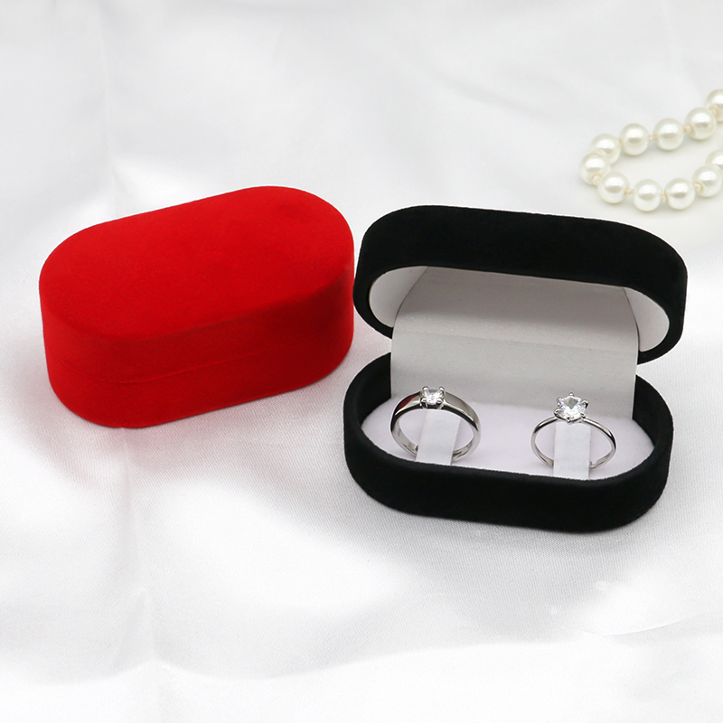 Romantic Personalised Velvet Flocked Jewelry Box Luxury Velvet Double Ring Box