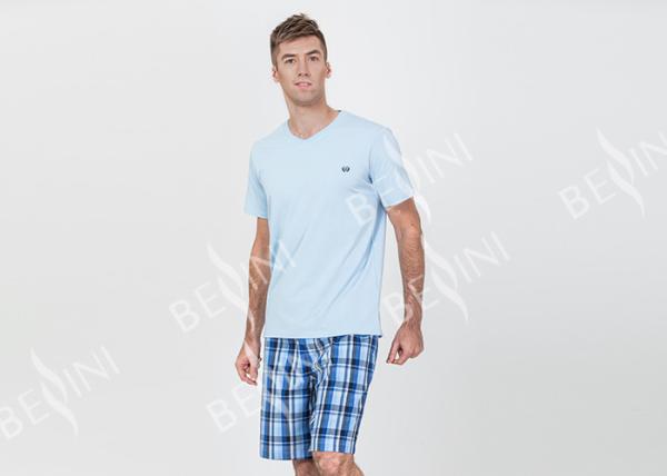 Super Soft Mens Luxury Sleepwear V Neck Short Sleeve Tee And Short Pants