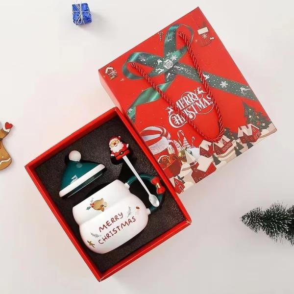 Christmas Tumbler Present WITH LID Porcelain Santa Claus Ceramic Coffee Mug Gift Set