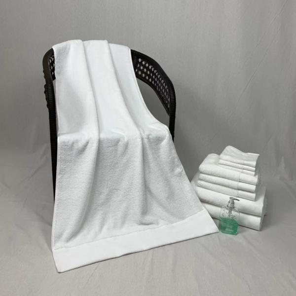 Satin Border Plain Woven Cotton Hand Face Bath Towel Sets For 5 Star Hotel
