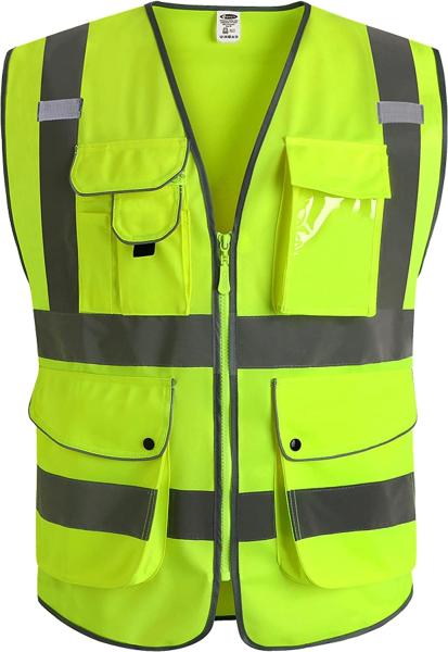 Yellow Zipper Safety Hi Vis Waterproof Jacket Waterproof ISEA Class 2 S M L
