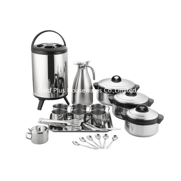 21pcs Kitchen cookware sets double wall vacuum thermos stainless steel soup pot heat insulation barrel mug and spoon set