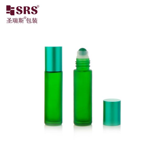 BLPM-10ml Manufacture Rainbow Colored Customization Options Surface Frosted Handling Empty Glass Roller Bottle 10ml With jade ball For Anti Itch Perfume Oil