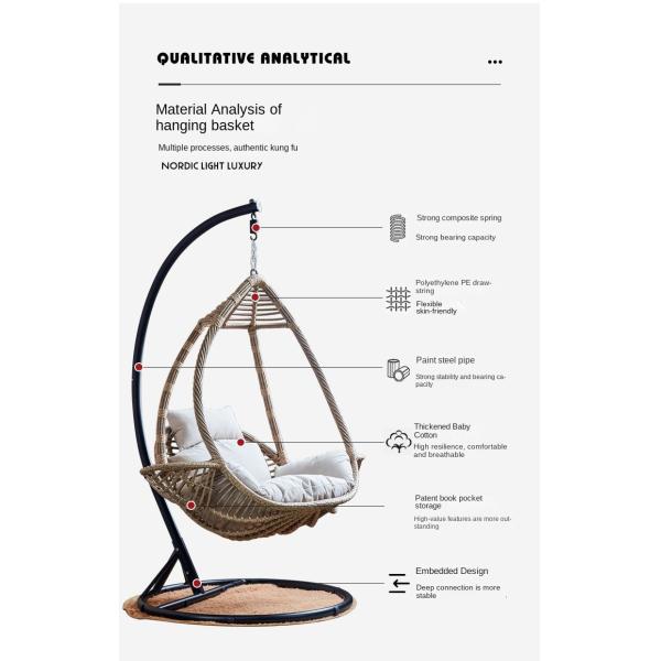 Wholesale Popular Wicker Patio Outdoor Metal Rattan Basket Egg Hanging Chair