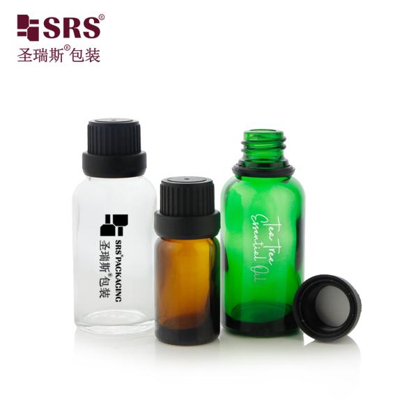 Transparent Amber Blue Green Color Glass Bottle For Essential Oil With Child Proof Lid
